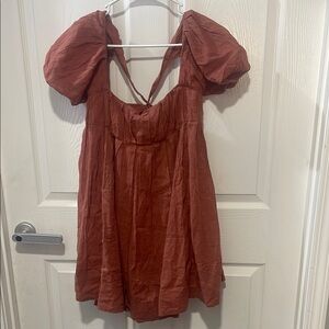 Free People Marina Mini Rust Puff Sleeve Dress